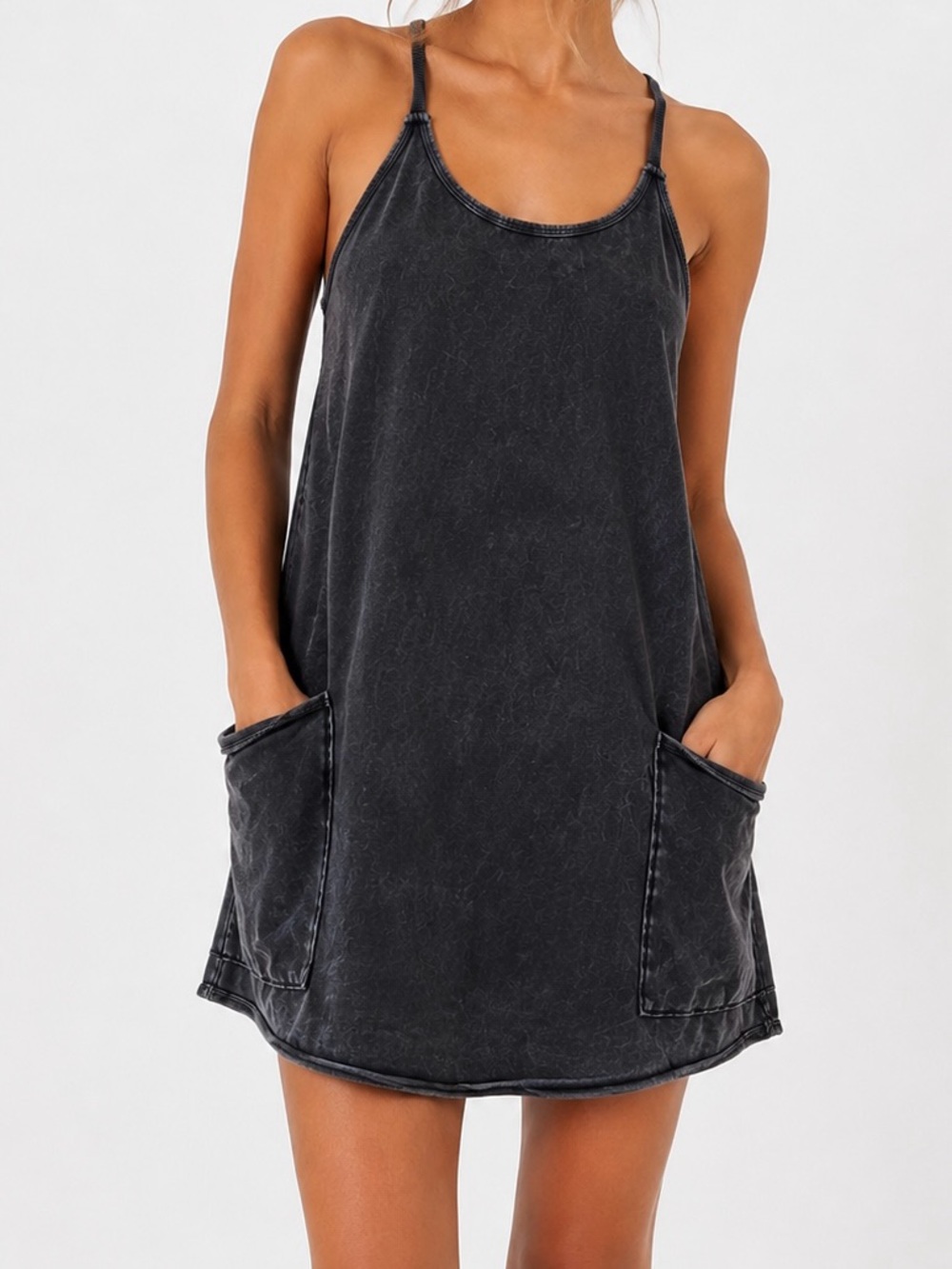 Free People FP Movement Hot Shot Mini Dress Washed Black XS Capsule Minimalist